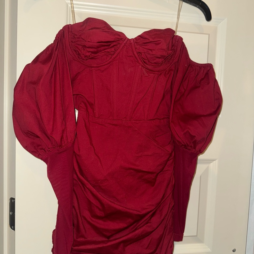 Elegant Red Off-Shoulder Ruched Mini Dress – Perfect for Parties & Events